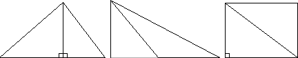 The base is the horizontal side of the triangle. The height is the length of the vertical line drawn from the vertex of the triangle not on the base, to the (extended) base. [For the obtuse triangle, the base has been extended in a darker gray.]