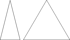 The left triangle is an isosceles triangle, but not an equilateral triangle. The right triangle is an equilateral triangle. All equilateral triangles are also isosceles triangles. This is almost never worth mentioning in actual work.
